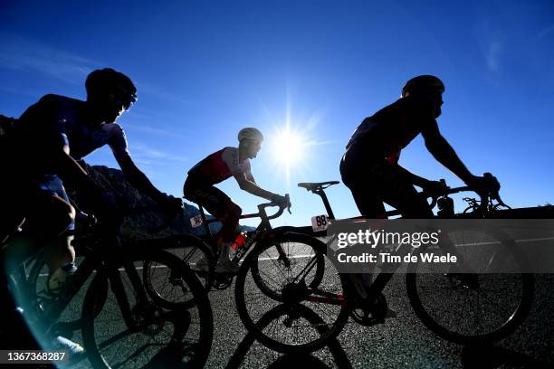 Silhouette of Jesus Herrada Lopez of Spain and Simon Geschke of Germany and Team Cofidis competing during the 31st Challenge Ciclista Mallorca 2022 -...