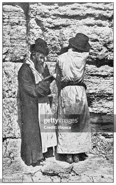 antique travel photographs of jerusalem and surroundings: wailing wall - wailing wall stock illustrations