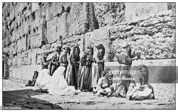 antique travel photographs of jerusalem and surroundings: wailing wall - wailing wall stock illustrations
