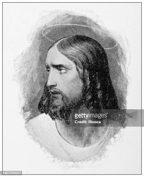 antique portrait: jesus - jesus christ stock illustrations