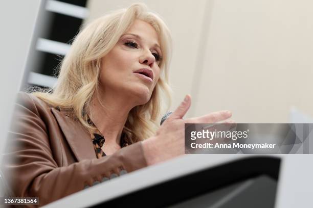 Kellyanne Conway, a White House Senior Advisor to former U.S. President Donald Trump speaks during an event on education at the America First Policy...
