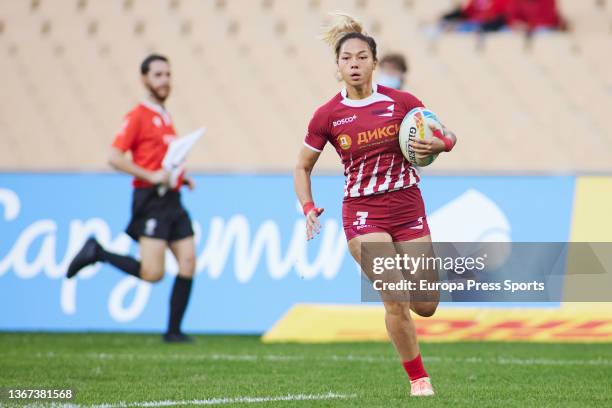Viktoriia Em of Russia in action during the Women's HSBC World Rugby Sevens Series 2022 match between Russia 7s and Poland 7s at La Cartuja stadium...