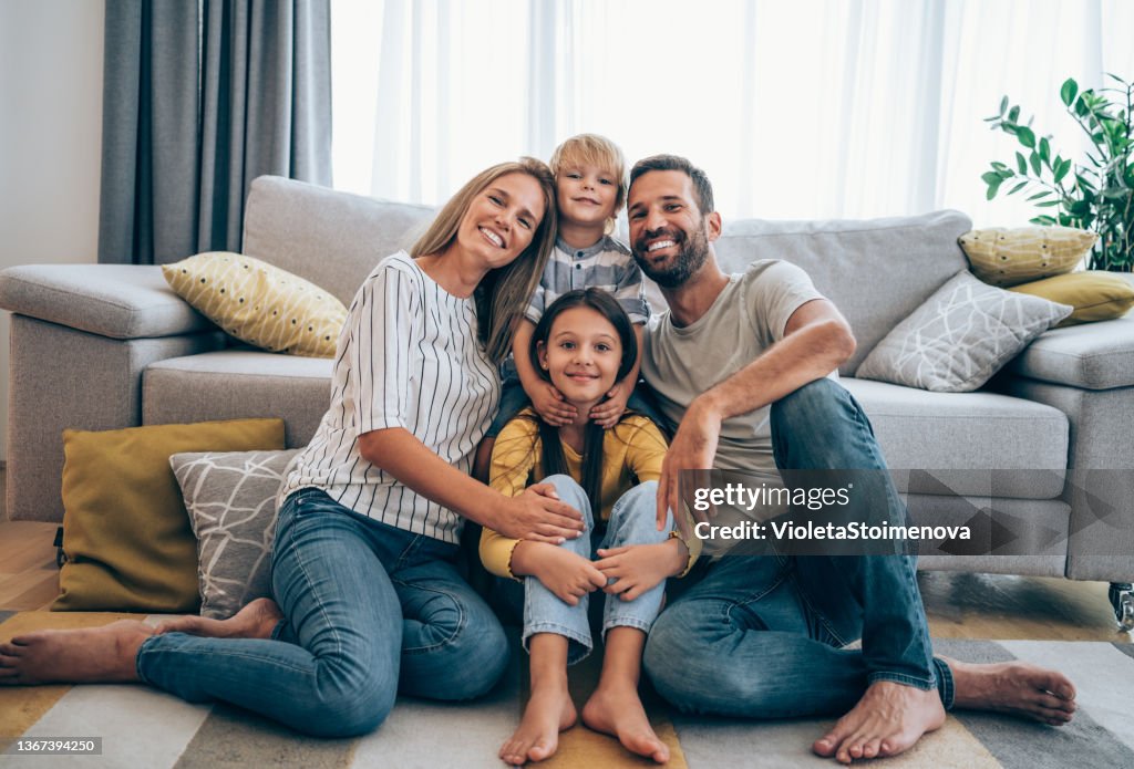 Happy family at home.