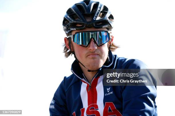 Gage Hecht of The United States prior to the 73rd UCI Cyclo-Cross World Championships Fayetteville 2022 - Team Relay / #Fayetteville2022 / on January...