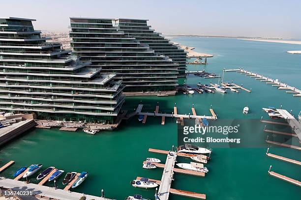 Moorings and residential properties are seen at the Al Bandar marina development in Abu Dhabi, United Arab Emirates, on Tuesday, Jan. 10, 2012. Abu...