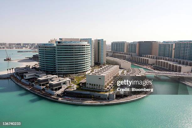 The Khor Al Raha property development is seen from the Al Bandar marina in Abu Dhabi, United Arab Emirates, on Tuesday, Jan. 10, 2012. Abu Dhabi, the...