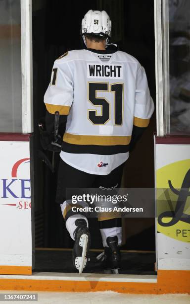 Shane Wright of the Kingston Frontenacs heads to the dressing room after playing against the Peterborough Petes in an OHL game at the Peterborough...