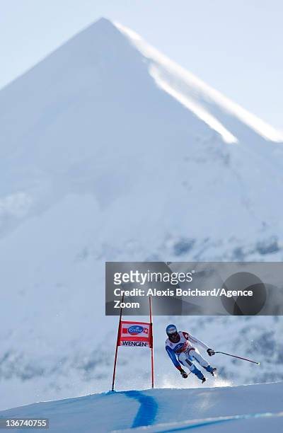 Didier Defago of Switzerland attends the Audi FIS Alpine Ski World Cup Men's Downhill training on January 11, 2012 in Wengen, Switzerland.