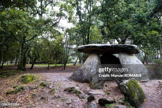 dolmen de axeitos, a coruña, spain - dolmen foto e immagini stock