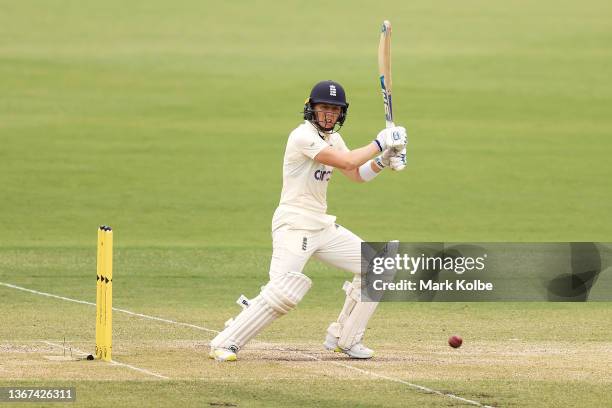 Heather Knight of England bats during day three of the Women's Test match in the Ashes series between Australia and England at Manuka Oval on January...