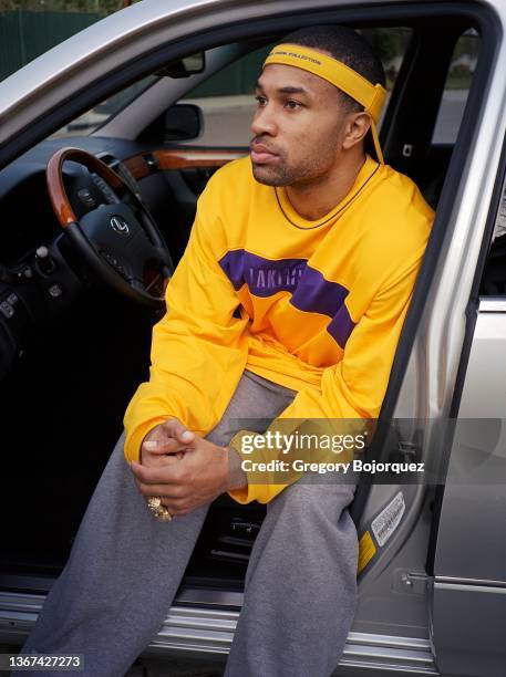 Player Derek Fisher at his home in January, 2001 in Encino, California.