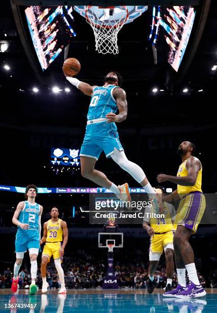 Miles Bridges of the Charlotte Hornets dunks the ball during the first half of the game against the Los Angeles Lakers at Spectrum Center on January...