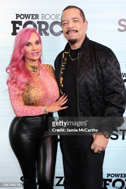Coco Austin and Ice-T attend the Power Book IV: Force Premiere at Pier 17 Rooftop on January 28, 2022 in New York City.