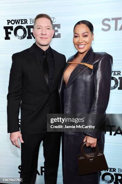 Joseph Sikora and La La Anthony attend the Power Book IV: Force Premiere at Pier 17 Rooftop on January 28, 2022 in New York City.