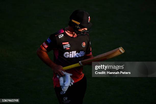 Colin de Grandhomme of the Northern Brave walks off after being dismissed during the Super Smash domestic cricket Twenty20 mens final between the...