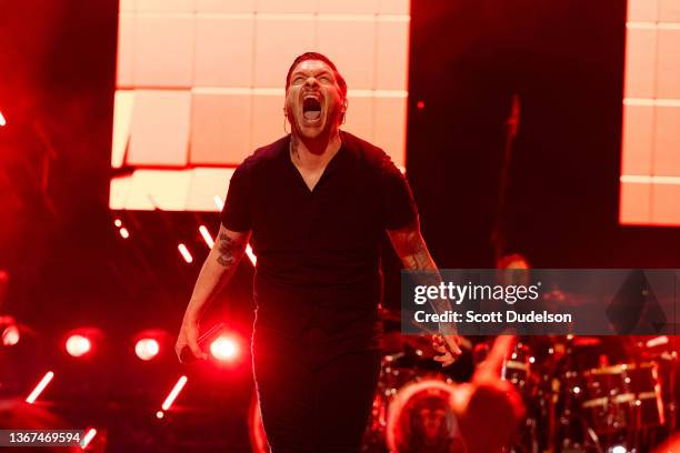 Singer Brent Smith of the band Shinedown performs onstage during the "Planet Zero" tours at The Wiltern on January 28, 2022 in Los Angeles,...