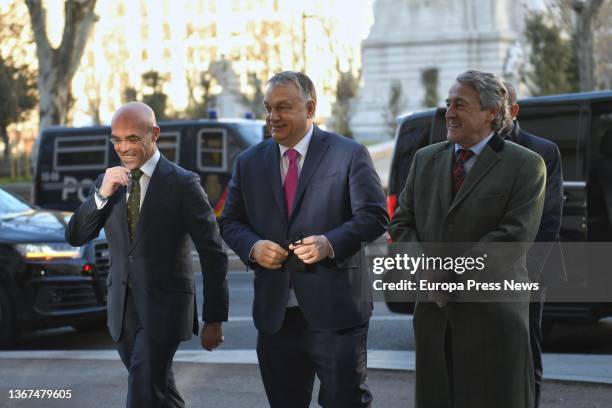 The Prime Minister of Hungary, Viktor Orban, during the summit held this weekend, on 29 January, 2022 in Madrid, Spain. To his left, the Vice...