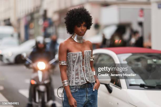 Didi Stone is seen outside Jean Paul Gaultier during Paris Fashion Week Haute Couture Spring/Summer 2022 on January 26, 2022 in Paris, France.