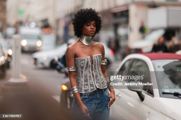 Didi Stone is seen outside Jean Paul Gaultier during Paris Fashion Week Haute Couture Spring/Summer 2022 on January 26, 2022 in Paris, France.