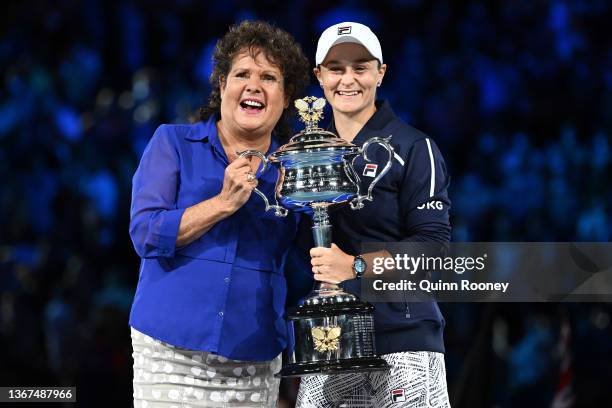 Ashleigh Barty of Australia poses with Evonne Goolagong Cawley during the trophy presentation after winning her Women’s Singles Final match against...