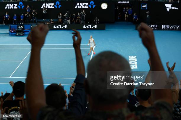 Ashleigh Barty of Australia celebrates match point in her Women’s Singles Final match against Danielle Collins of United States during day 13 of the...