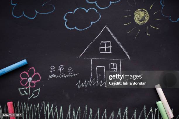 chalk drawing. - daily life in ukraine stock-fotos und bilder