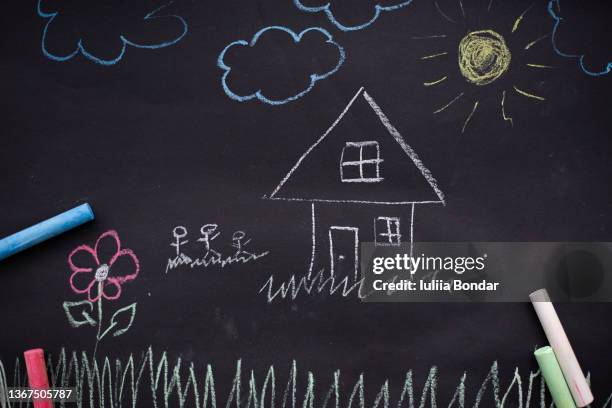 chalk drawing. - family chalk drawing stock pictures, royalty-free photos & images