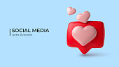 Social media like icon concept. Comment and Follower. Realistic 3d Love icon.