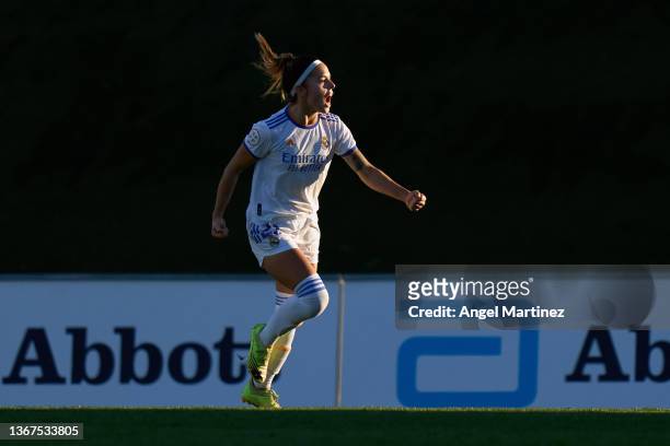 Claudia Zornoza of Real Madrid celebrates after scoring her team's second goal during the Primera Iberdrola match between Real Madrid and Sevilla FC...