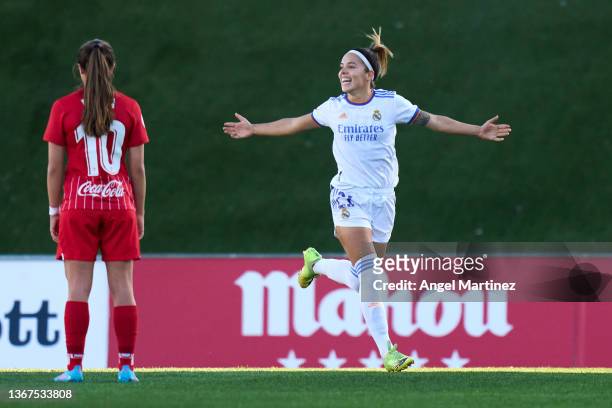 Claudia Zornoza of Real Madrid celebrates after scoring her team's second goal during the Primera Iberdrola match between Real Madrid and Sevilla FC...