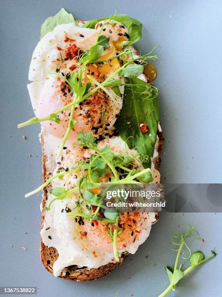 huevos escalfados con espárragos y parmesano - escalfado fotografías e imágenes de stock