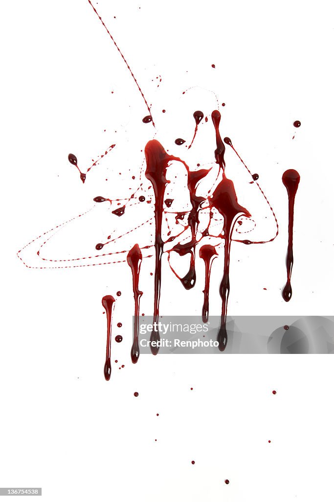 Blood Dripping on White Background