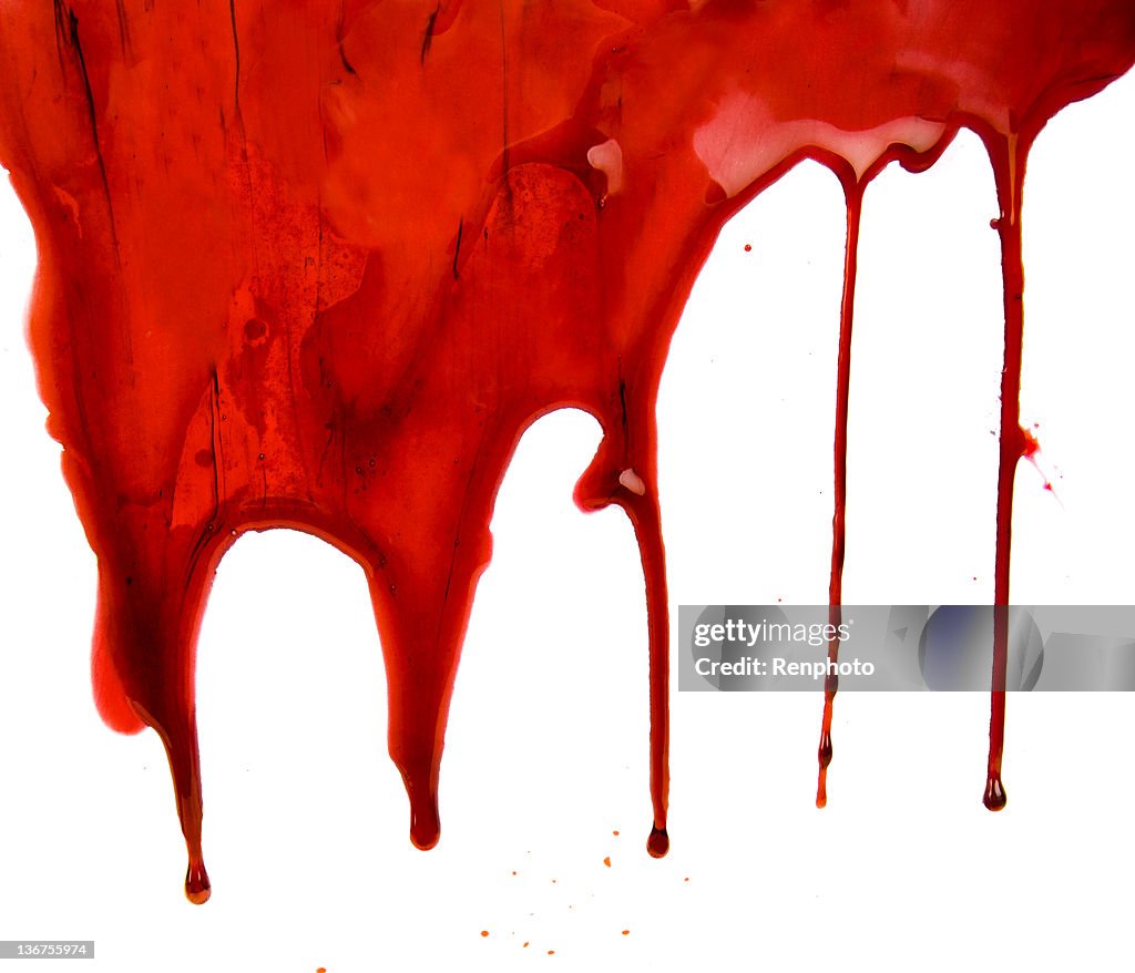 Blood Dripping on White Background