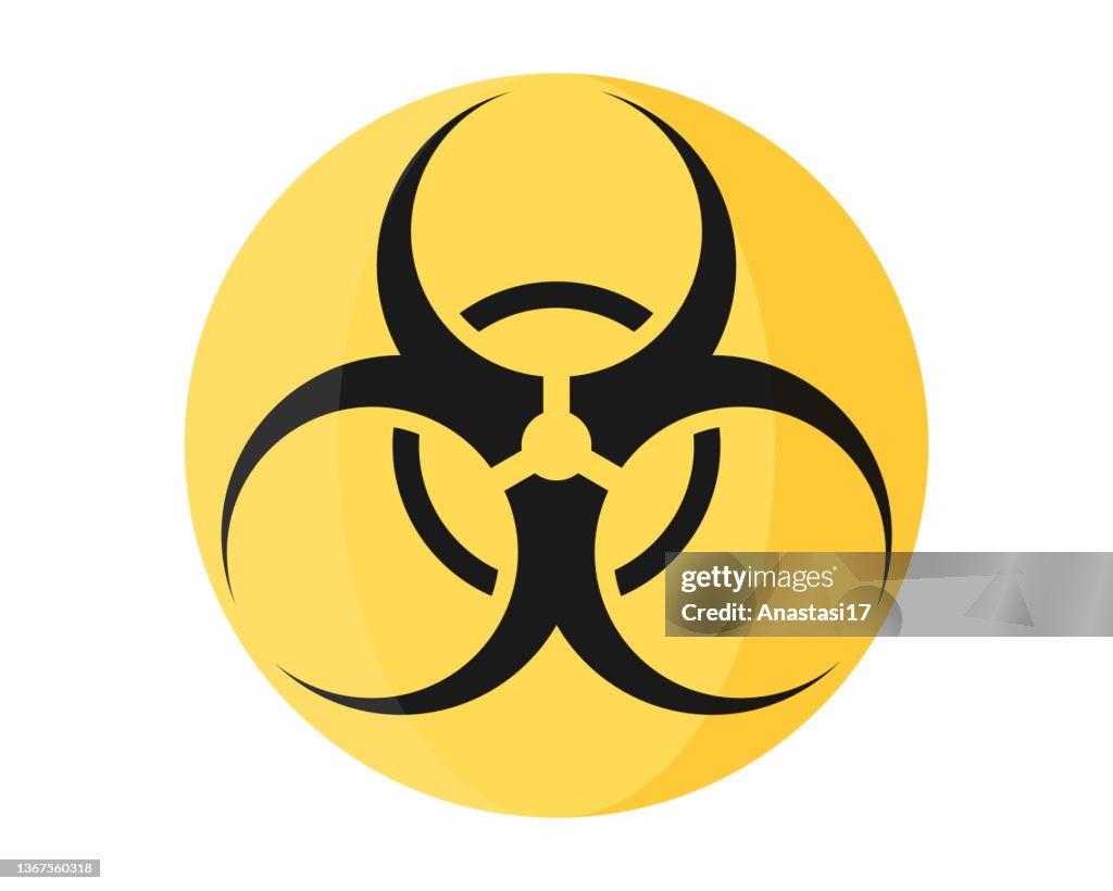 Round yellow symbol of biological pollution, danger and weapon.