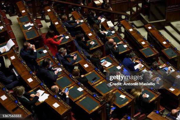 Members of the Italian Parliament count the results during the sixth voting day for the election of the new Italian President, at the Chamber of...