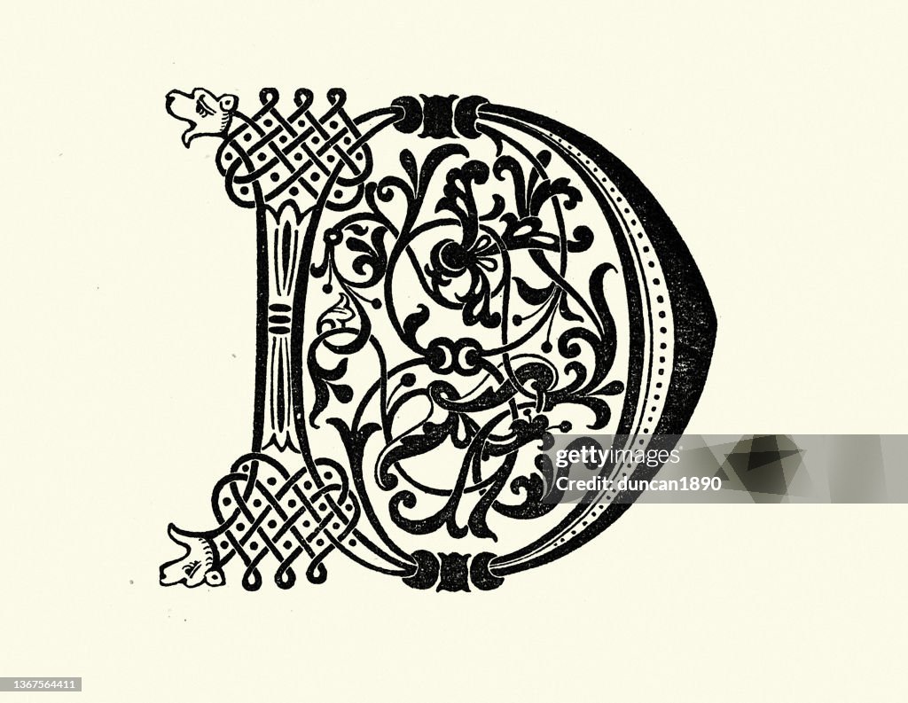 Ornate capital letter D initial