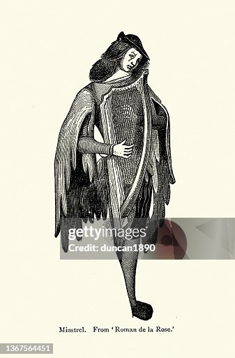 Minstrel Renaissance Medieval Music Musician Minstrel Playing The Harp High-Res Vector ...