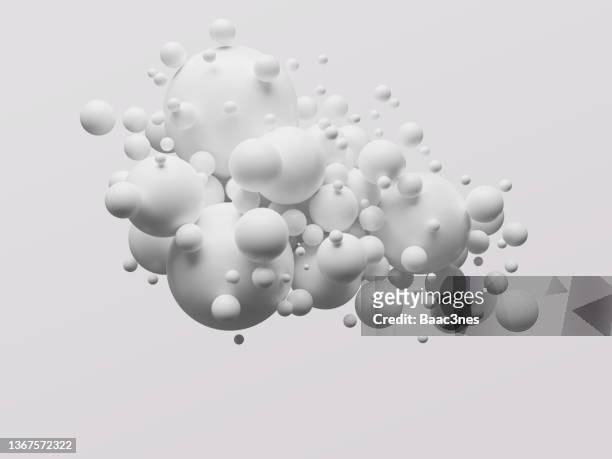 group of white spheres on white background - molekül stock-fotos und bilder
