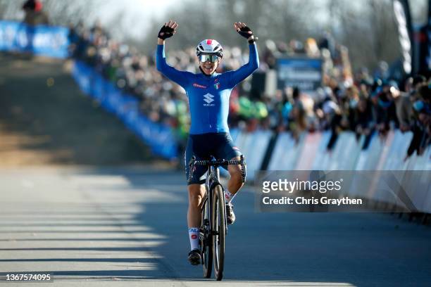 Silvia Persico of Italy crosses the finish line on third place during the 73rd UCI Cyclo-Cross World Championships Fayetteville 2022 - Women's Elite...
