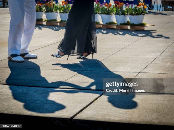 shadows of couple swing dancing outside - swing dance foto e immagini stock