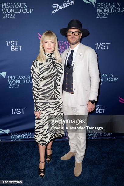 Mosha Lundström Halbert and Aidan Butler, Chief Operations Office of 1/ST Racing attend the 2022 Pegasus World Cup at Gulfstream on January 29, 2022...