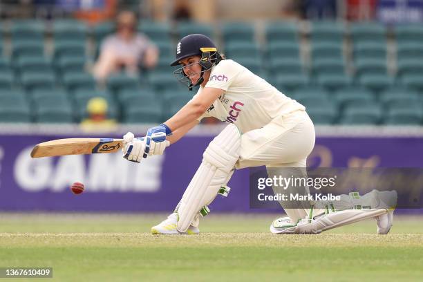 Nat Sciver of England bats during day four of the Women's Test match in the Ashes series between Australia and England at Manuka Oval on January 30,...