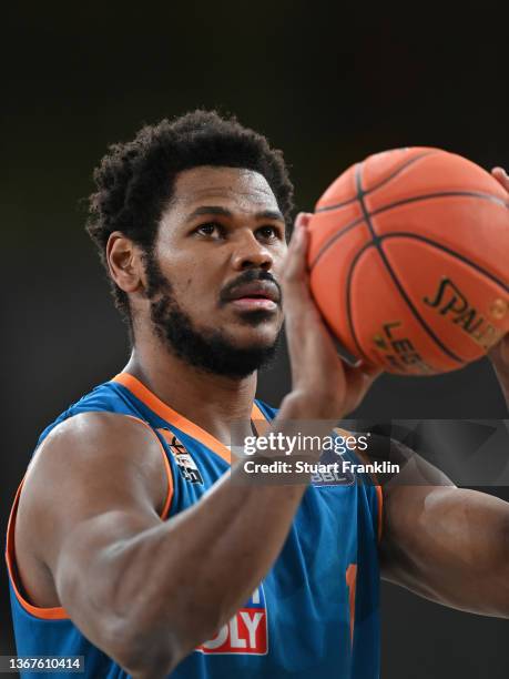 Cristiano Felicio of Ulm in action during the BBL game between Hamburg Towers and Ratiopharm Ulm at edel-optics.de Arena on January 29, 2022 in...