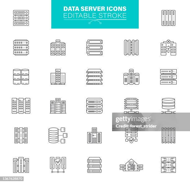 bearbeitbare kontur für data server-symbole. enthält symbole wie wiederherstellungsdaten, cloud computing, datenbank - television host stock-grafiken, -clipart, -cartoons und -symbole
