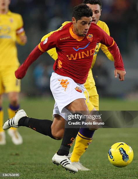 Cicinho of AS Roma in action during the TIM Cup match between between AS Roma and ACF Fiorentina at Stadio Olimpico on January 11, 2012 in Rome,...