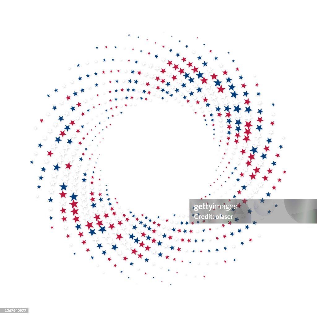 Swirl of USA flag colored stars, with shadow