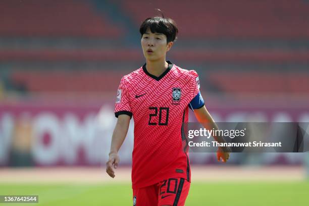 Kim Hyeri of South Korea is seen during the AFC Women's Asian Cup quarter final between Australia and South Korea at Shiv Chhatrapati Sports Complex...