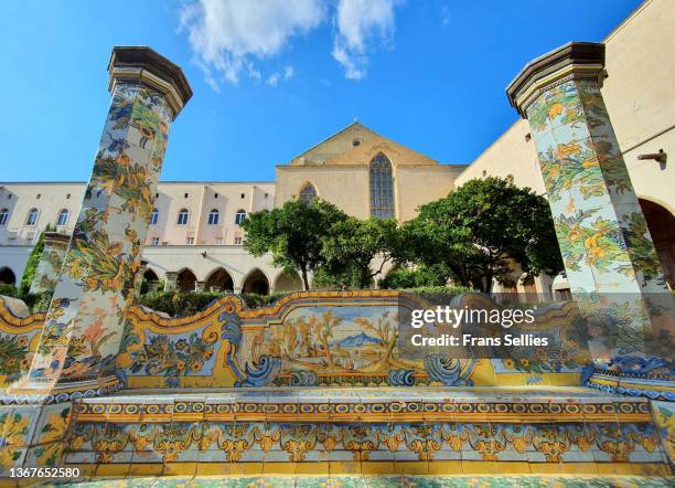 the cloister of santa chiara church, naples, italy - monastery of santa chiara photos et images de collection