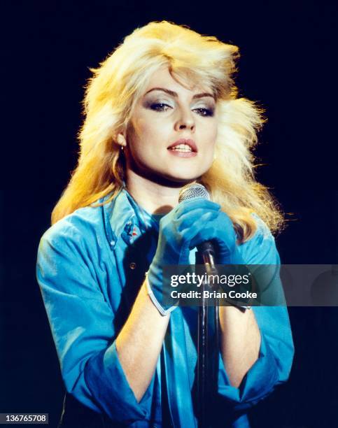 Debbie Harry of Blondie photographed at Blanford Studios in Marylebone, London on 8th March 1978 during the making of a pop promo for their single...