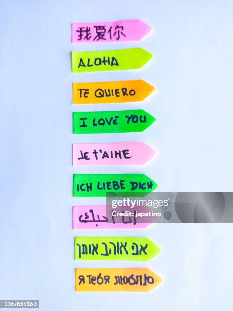 i love you in several languages - i love you frase inglese foto e immagini stock